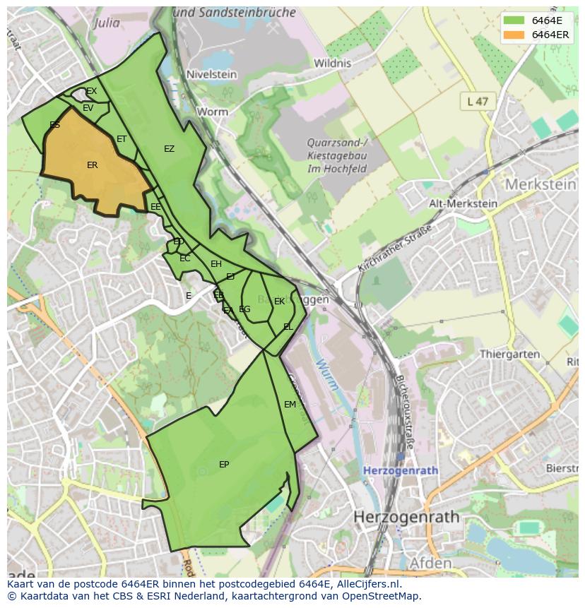 Afbeelding van het postcodegebied 6464 ER op de kaart.