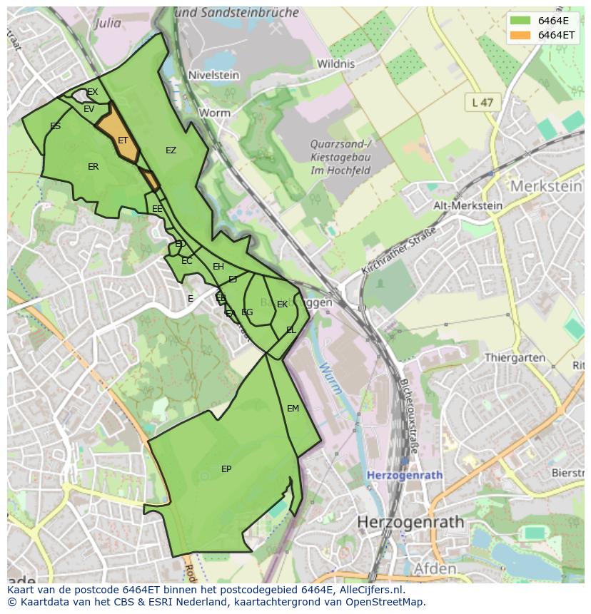 Afbeelding van het postcodegebied 6464 ET op de kaart.