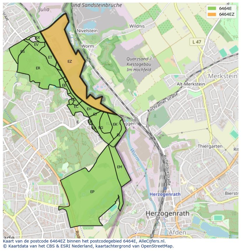 Afbeelding van het postcodegebied 6464 EZ op de kaart.