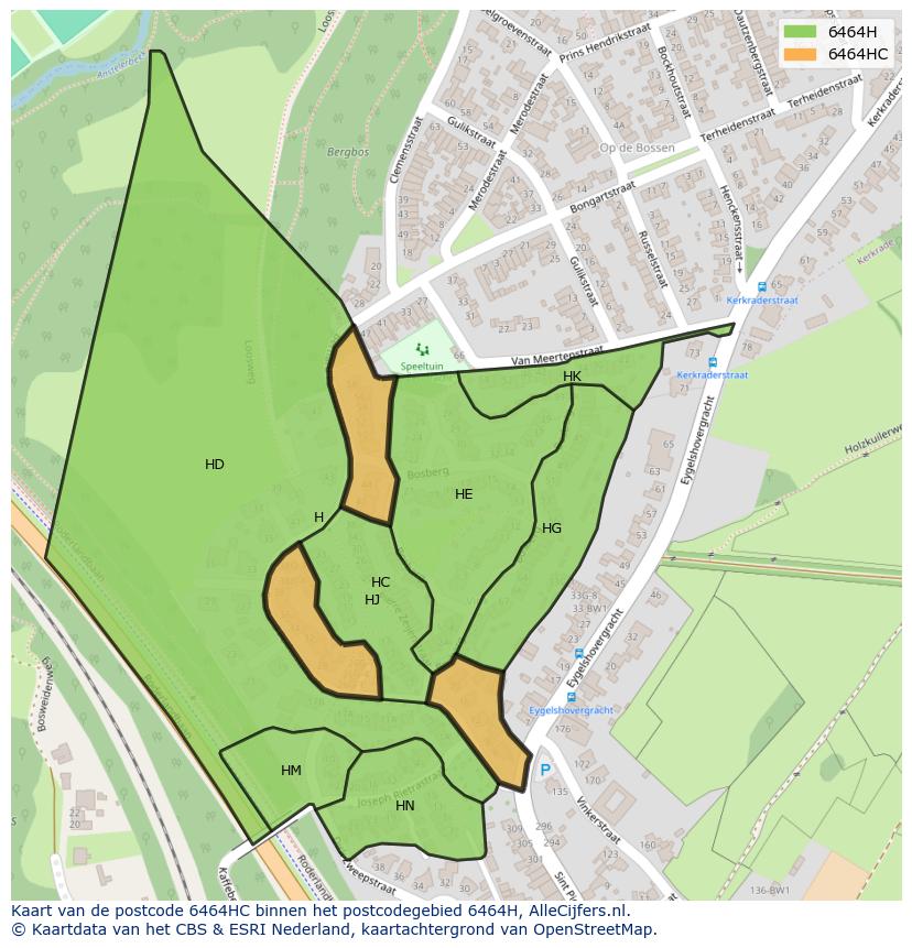 Afbeelding van het postcodegebied 6464 HC op de kaart.