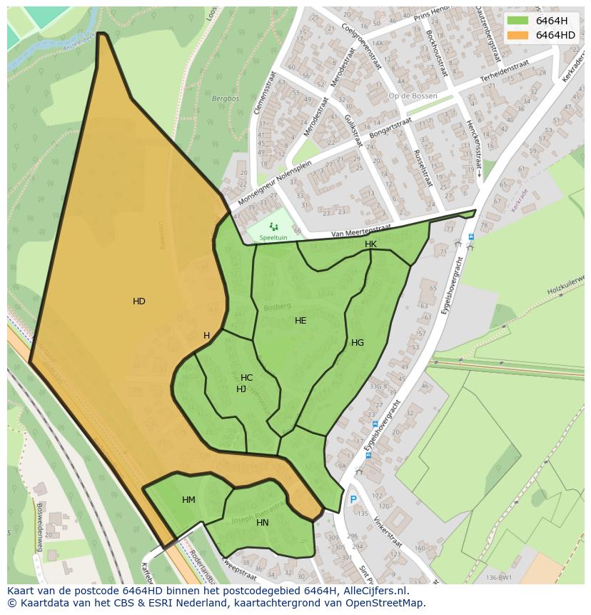 Afbeelding van het postcodegebied 6464 HD op de kaart.