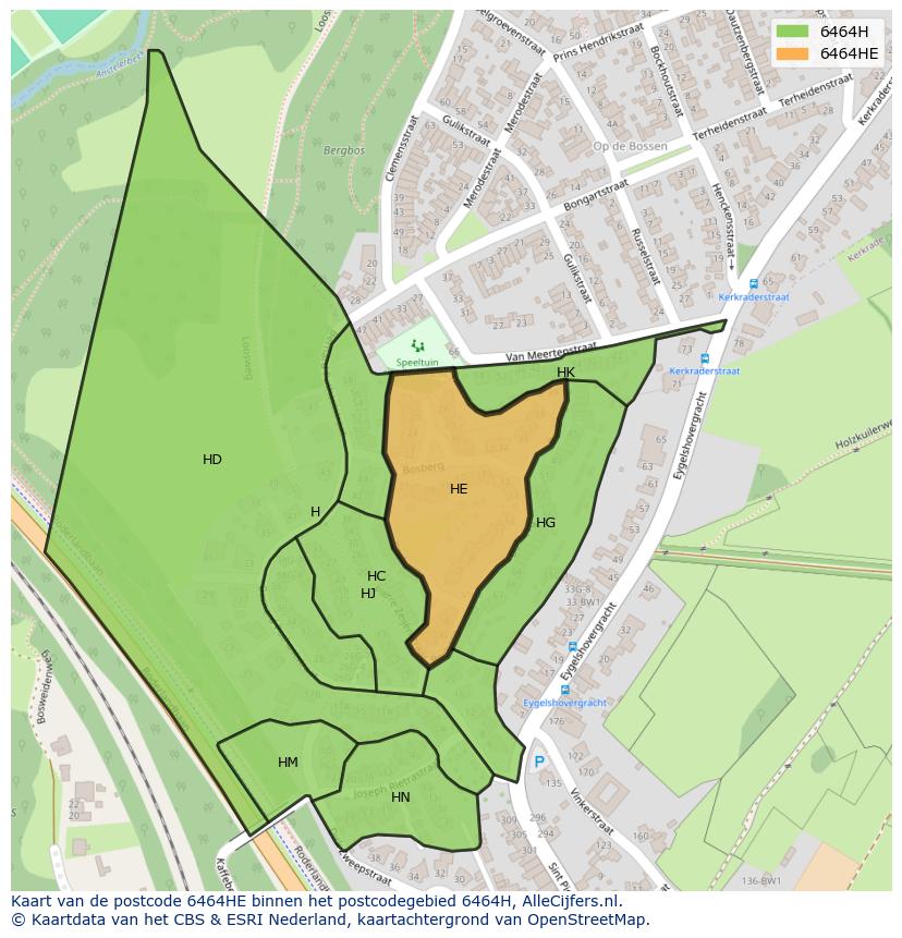 Afbeelding van het postcodegebied 6464 HE op de kaart.