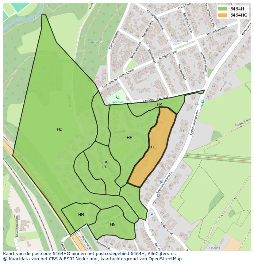 Afbeelding van het postcodegebied 6464 HG op de kaart.