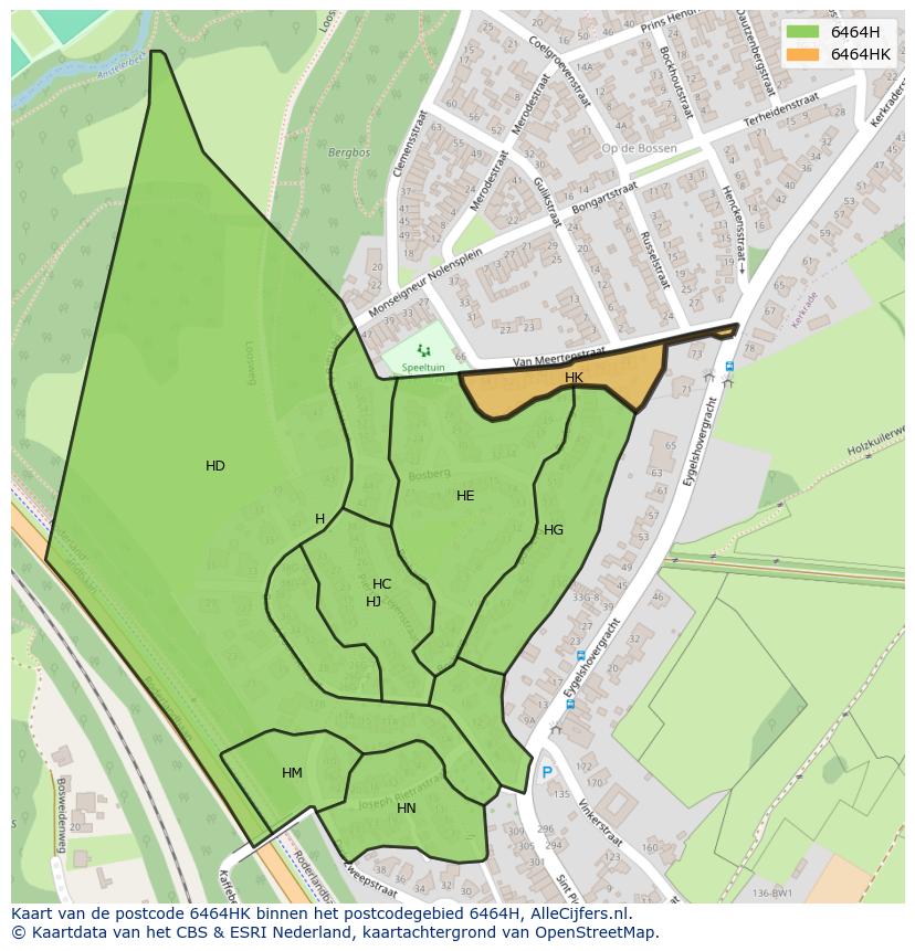 Afbeelding van het postcodegebied 6464 HK op de kaart.