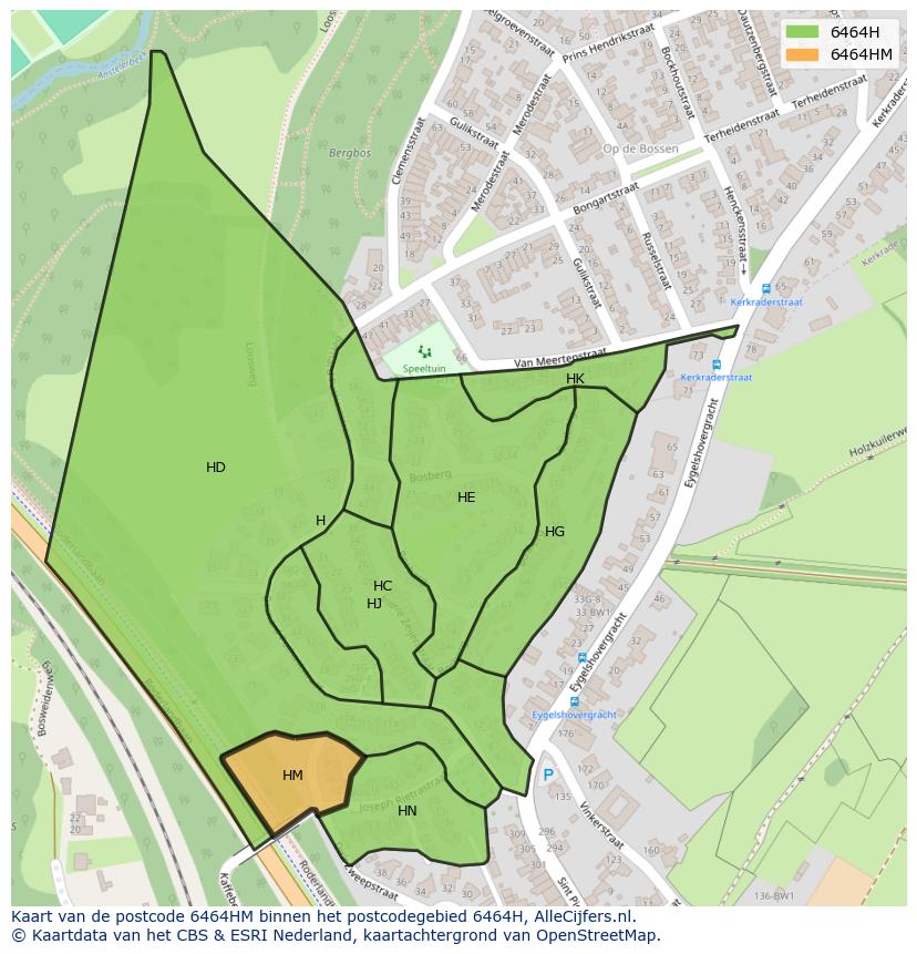 Afbeelding van het postcodegebied 6464 HM op de kaart.