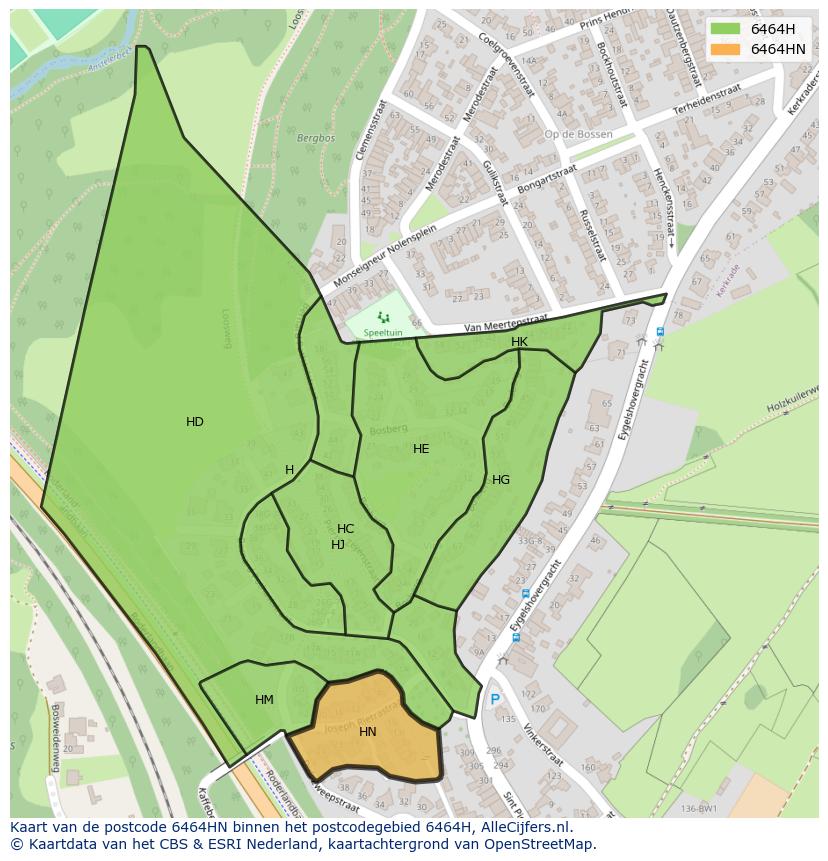 Afbeelding van het postcodegebied 6464 HN op de kaart.