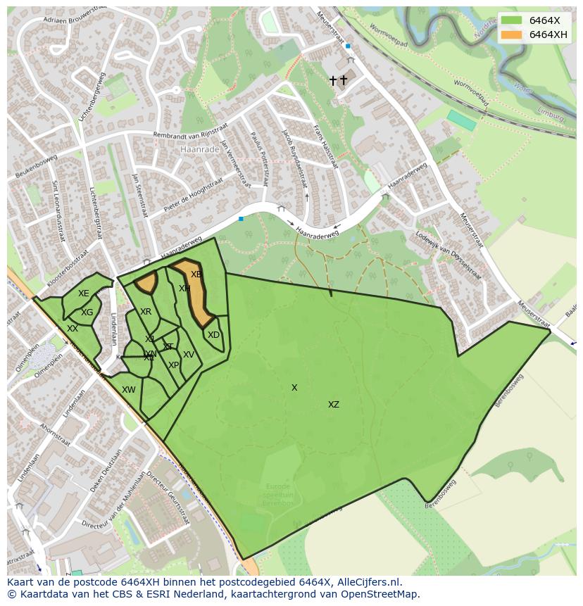 Afbeelding van het postcodegebied 6464 XH op de kaart.