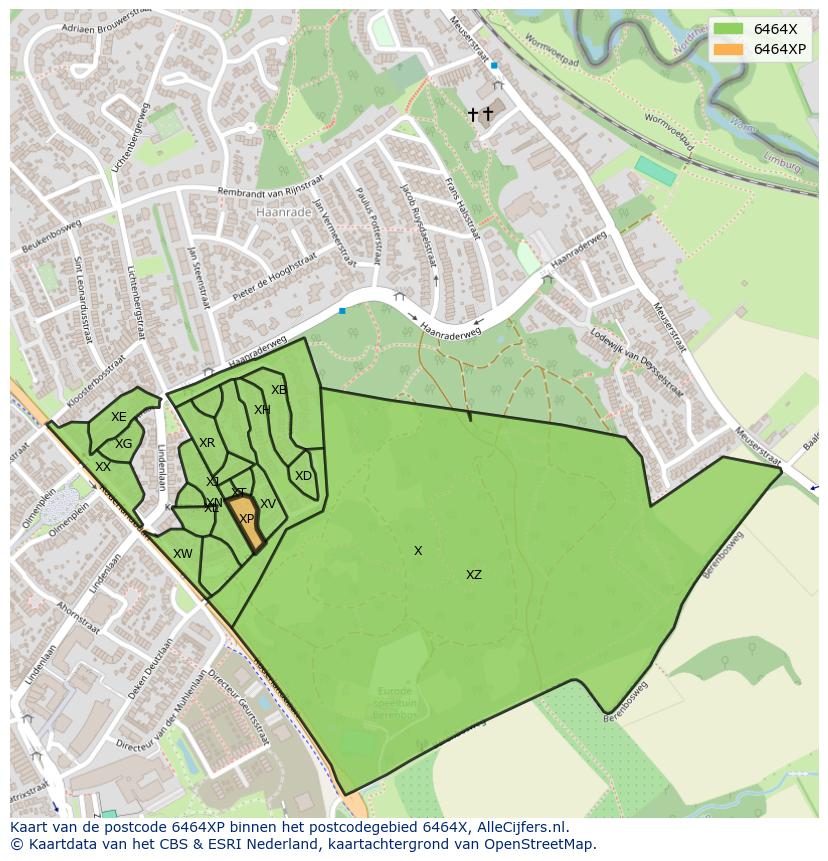 Afbeelding van het postcodegebied 6464 XP op de kaart.