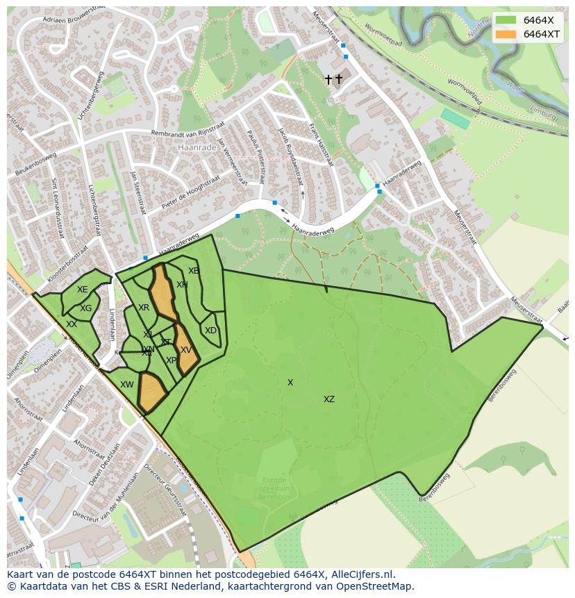 Afbeelding van het postcodegebied 6464 XT op de kaart.