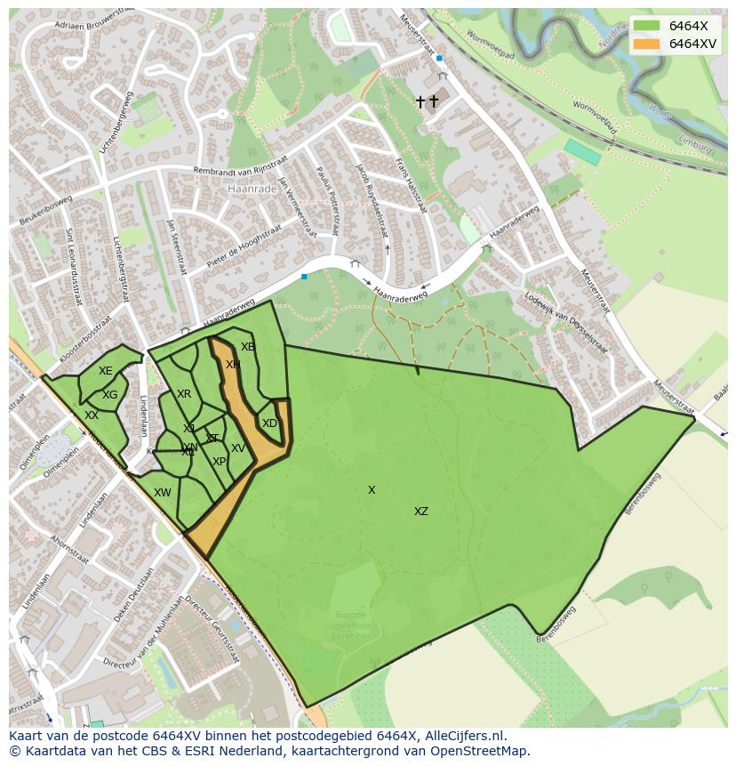 Afbeelding van het postcodegebied 6464 XV op de kaart.
