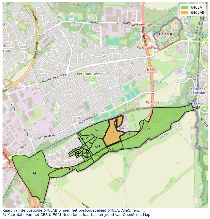 Afbeelding van het postcodegebied 6465 AB op de kaart.