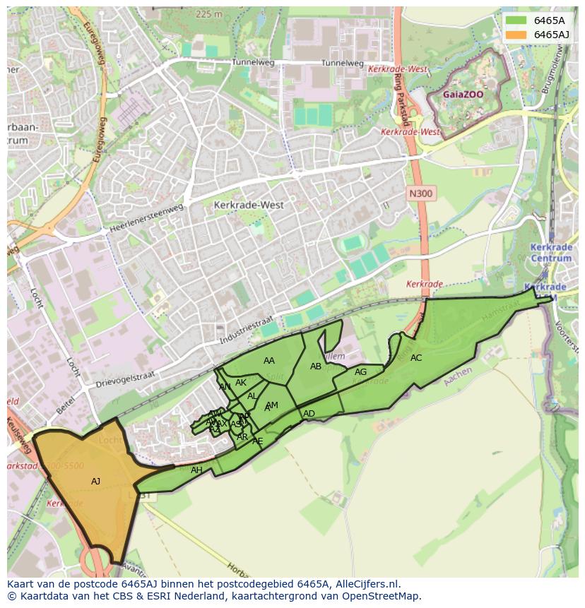 Afbeelding van het postcodegebied 6465 AJ op de kaart.