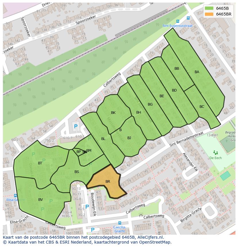 Afbeelding van het postcodegebied 6465 BR op de kaart.