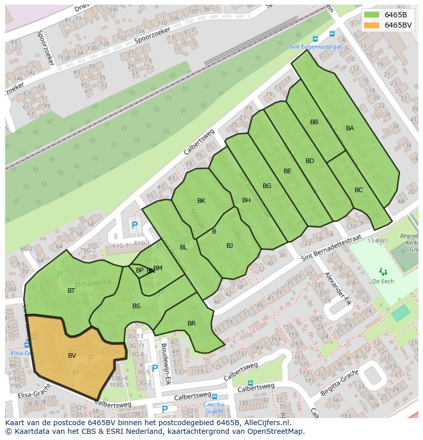Afbeelding van het postcodegebied 6465 BV op de kaart.