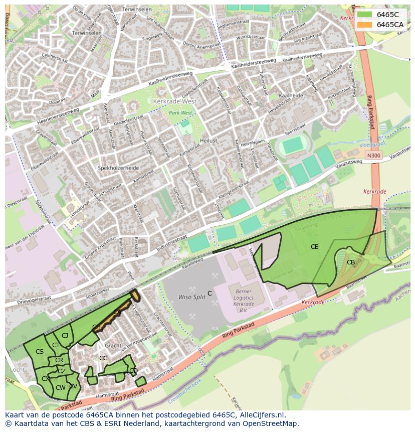 Afbeelding van het postcodegebied 6465 CA op de kaart.