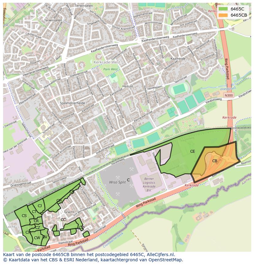 Afbeelding van het postcodegebied 6465 CB op de kaart.