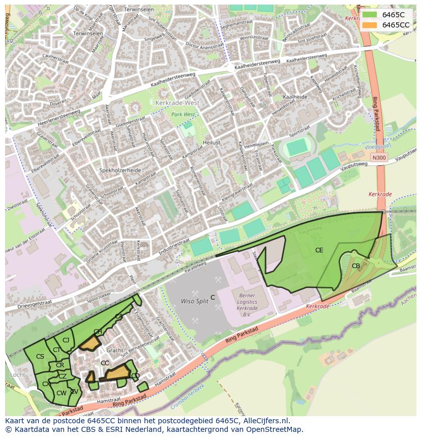 Afbeelding van het postcodegebied 6465 CC op de kaart.