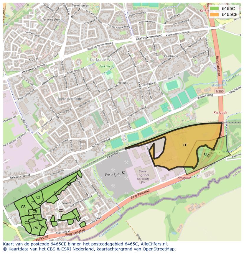 Afbeelding van het postcodegebied 6465 CE op de kaart.