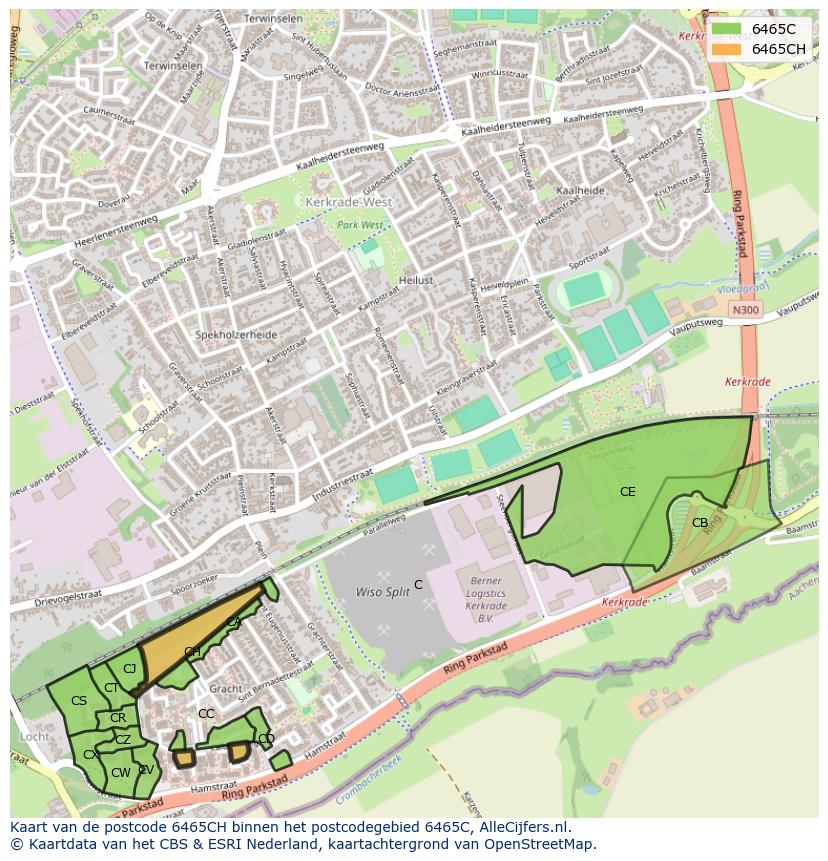 Afbeelding van het postcodegebied 6465 CH op de kaart.