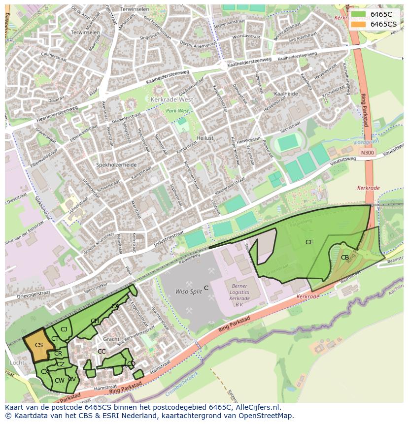 Afbeelding van het postcodegebied 6465 CS op de kaart.