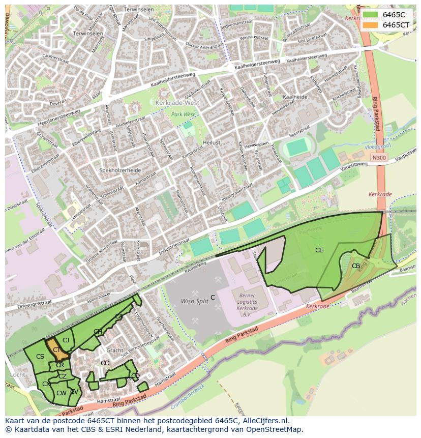Afbeelding van het postcodegebied 6465 CT op de kaart.