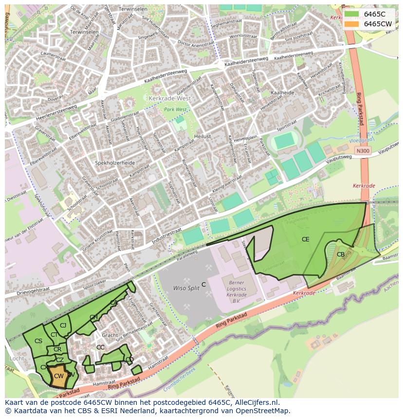 Afbeelding van het postcodegebied 6465 CW op de kaart.