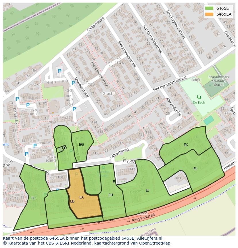Afbeelding van het postcodegebied 6465 EA op de kaart.