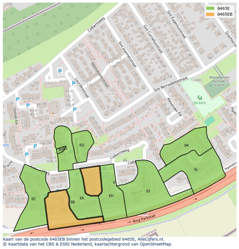 Afbeelding van het postcodegebied 6465 EB op de kaart.