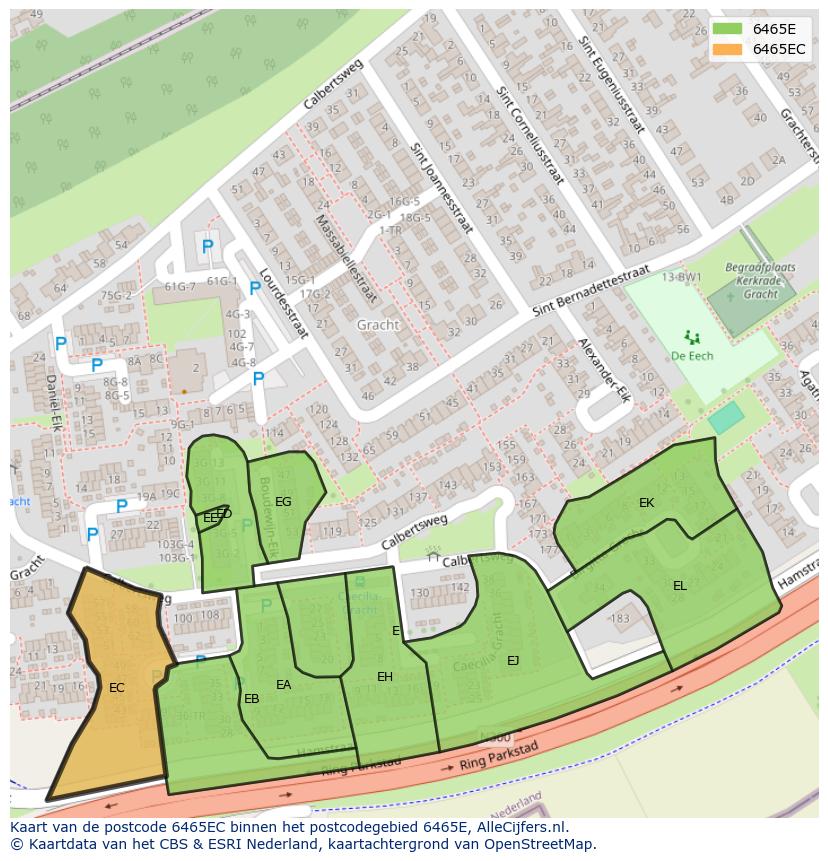Afbeelding van het postcodegebied 6465 EC op de kaart.
