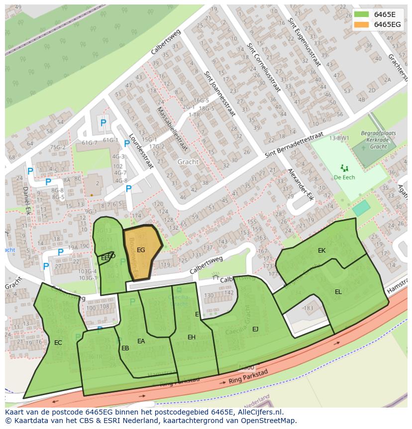 Afbeelding van het postcodegebied 6465 EG op de kaart.