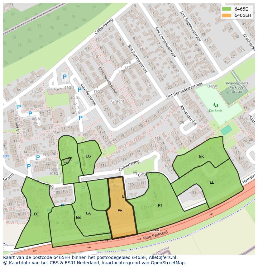 Afbeelding van het postcodegebied 6465 EH op de kaart.
