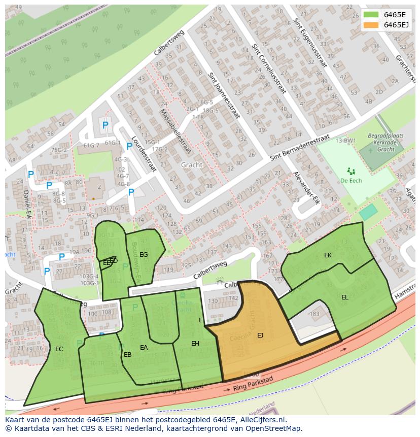 Afbeelding van het postcodegebied 6465 EJ op de kaart.