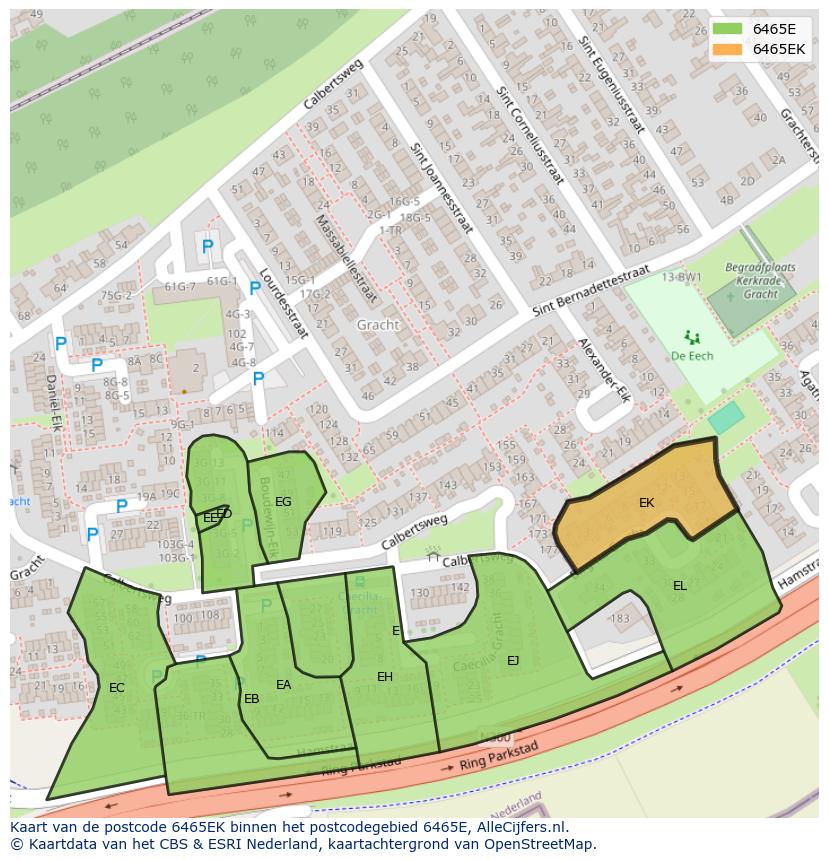 Afbeelding van het postcodegebied 6465 EK op de kaart.
