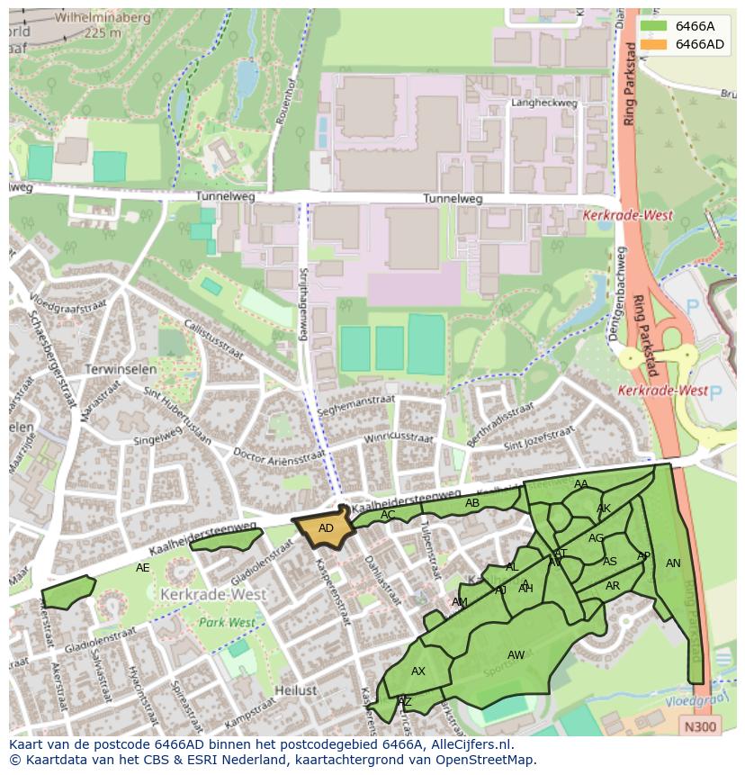 Afbeelding van het postcodegebied 6466 AD op de kaart.