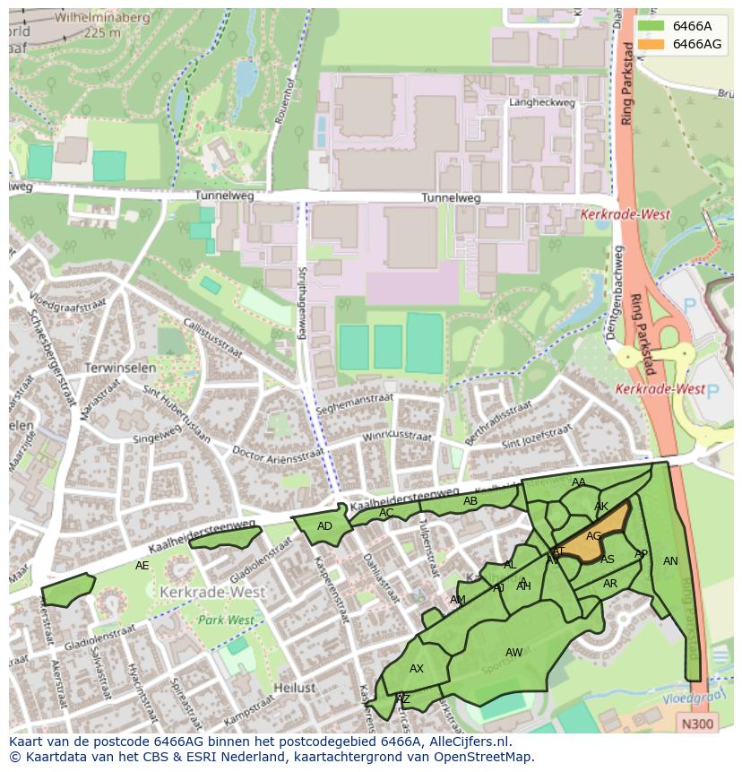 Afbeelding van het postcodegebied 6466 AG op de kaart.