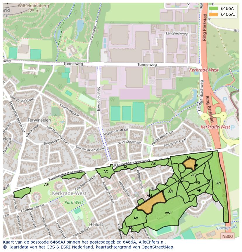 Afbeelding van het postcodegebied 6466 AJ op de kaart.