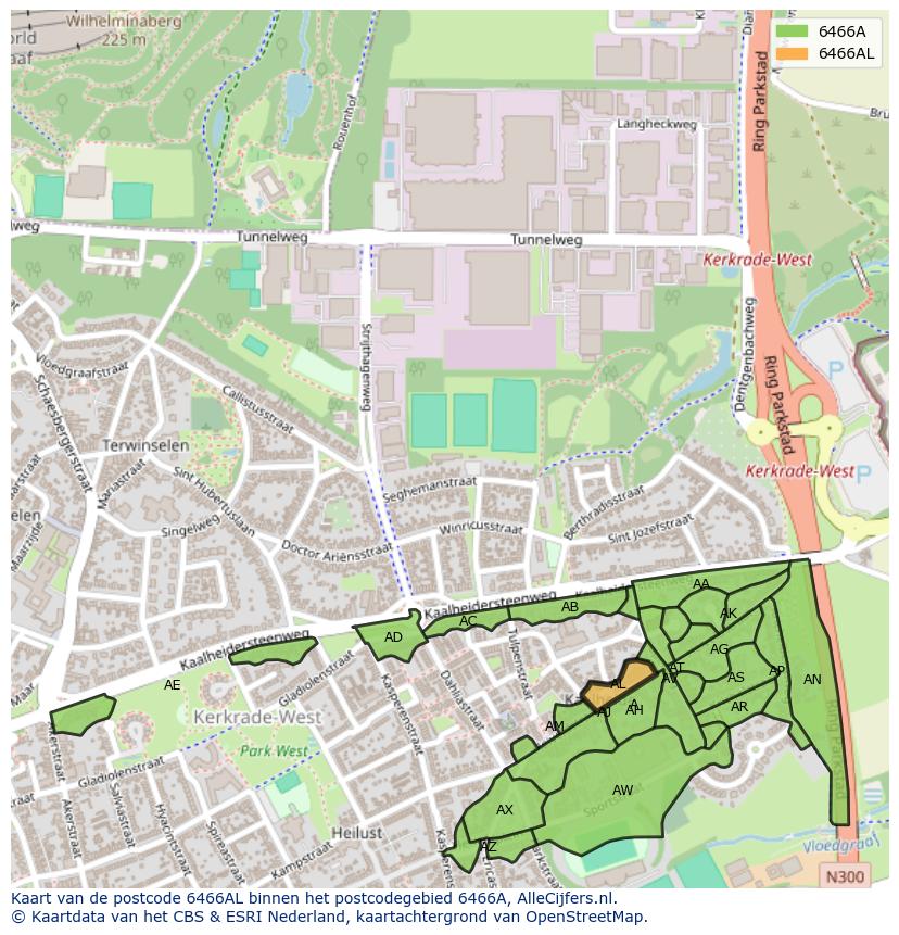 Afbeelding van het postcodegebied 6466 AL op de kaart.