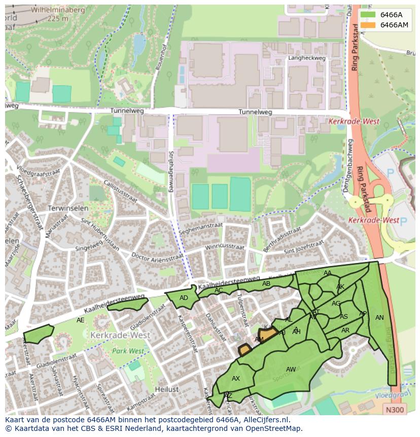 Afbeelding van het postcodegebied 6466 AM op de kaart.