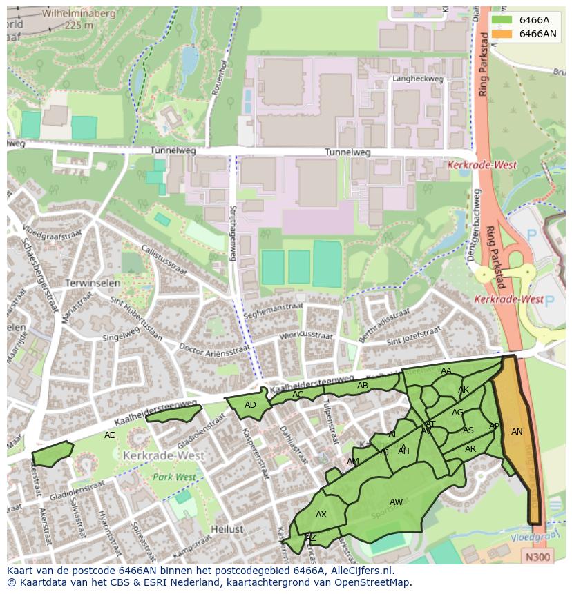 Afbeelding van het postcodegebied 6466 AN op de kaart.