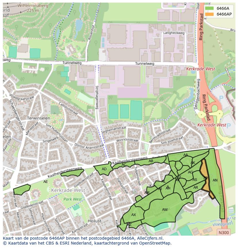 Afbeelding van het postcodegebied 6466 AP op de kaart.