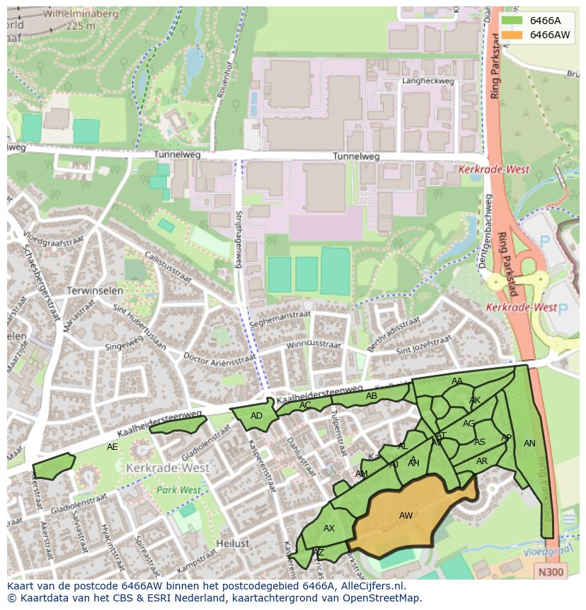 Afbeelding van het postcodegebied 6466 AW op de kaart.