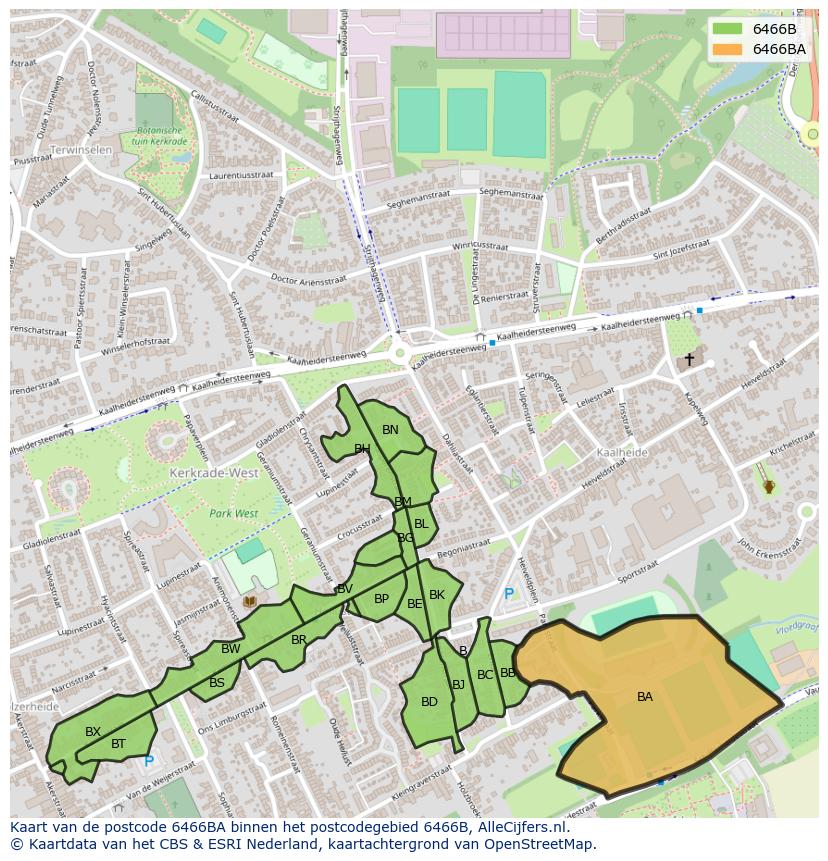 Afbeelding van het postcodegebied 6466 BA op de kaart.