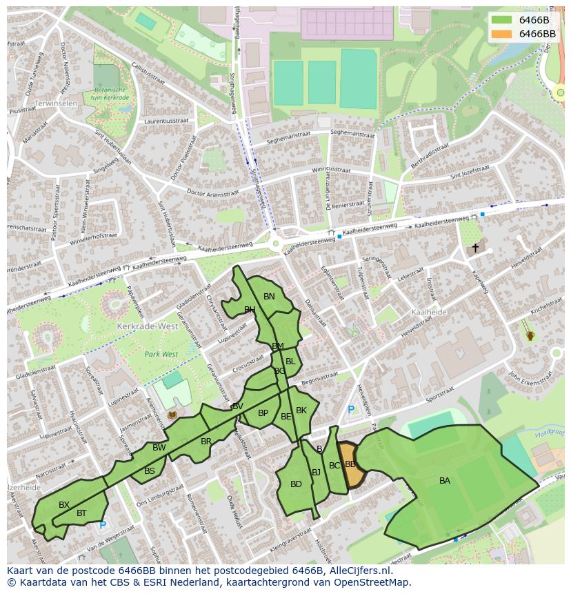 Afbeelding van het postcodegebied 6466 BB op de kaart.