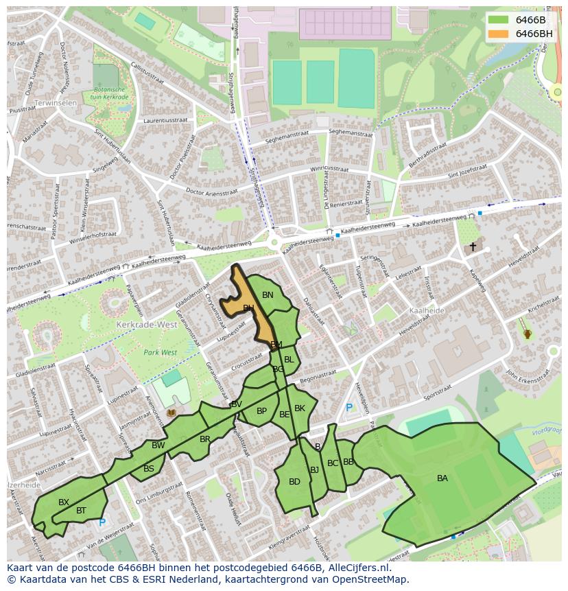 Afbeelding van het postcodegebied 6466 BH op de kaart.