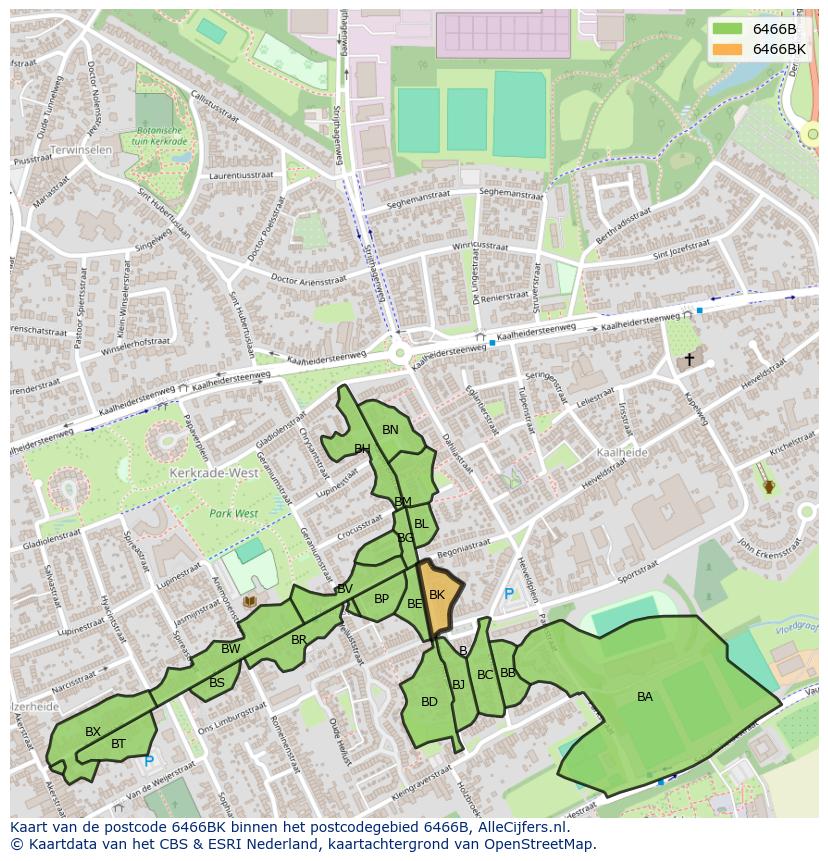 Afbeelding van het postcodegebied 6466 BK op de kaart.