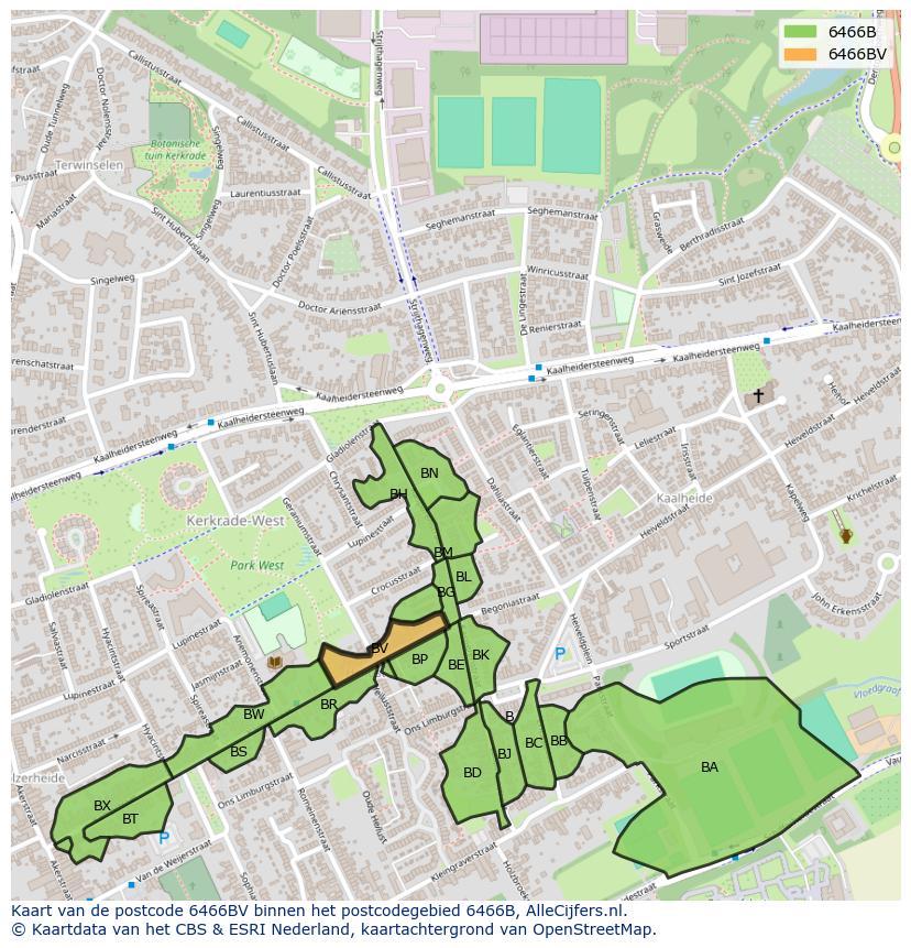 Afbeelding van het postcodegebied 6466 BV op de kaart.