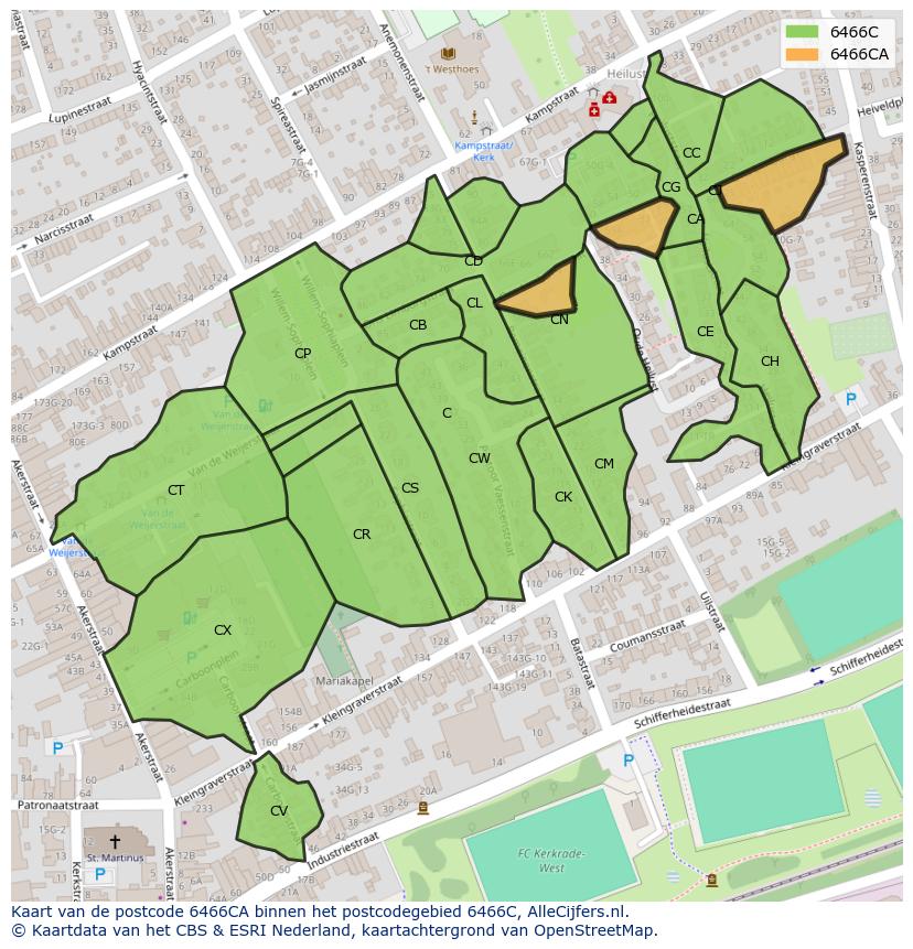 Afbeelding van het postcodegebied 6466 CA op de kaart.