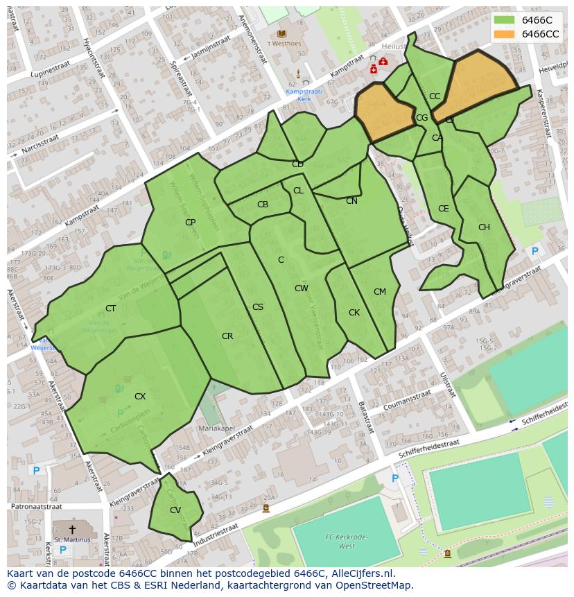 Afbeelding van het postcodegebied 6466 CC op de kaart.