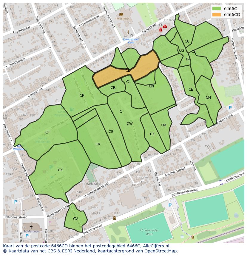 Afbeelding van het postcodegebied 6466 CD op de kaart.
