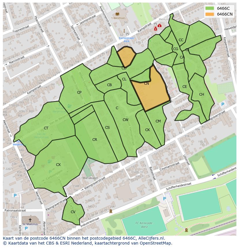 Afbeelding van het postcodegebied 6466 CN op de kaart.